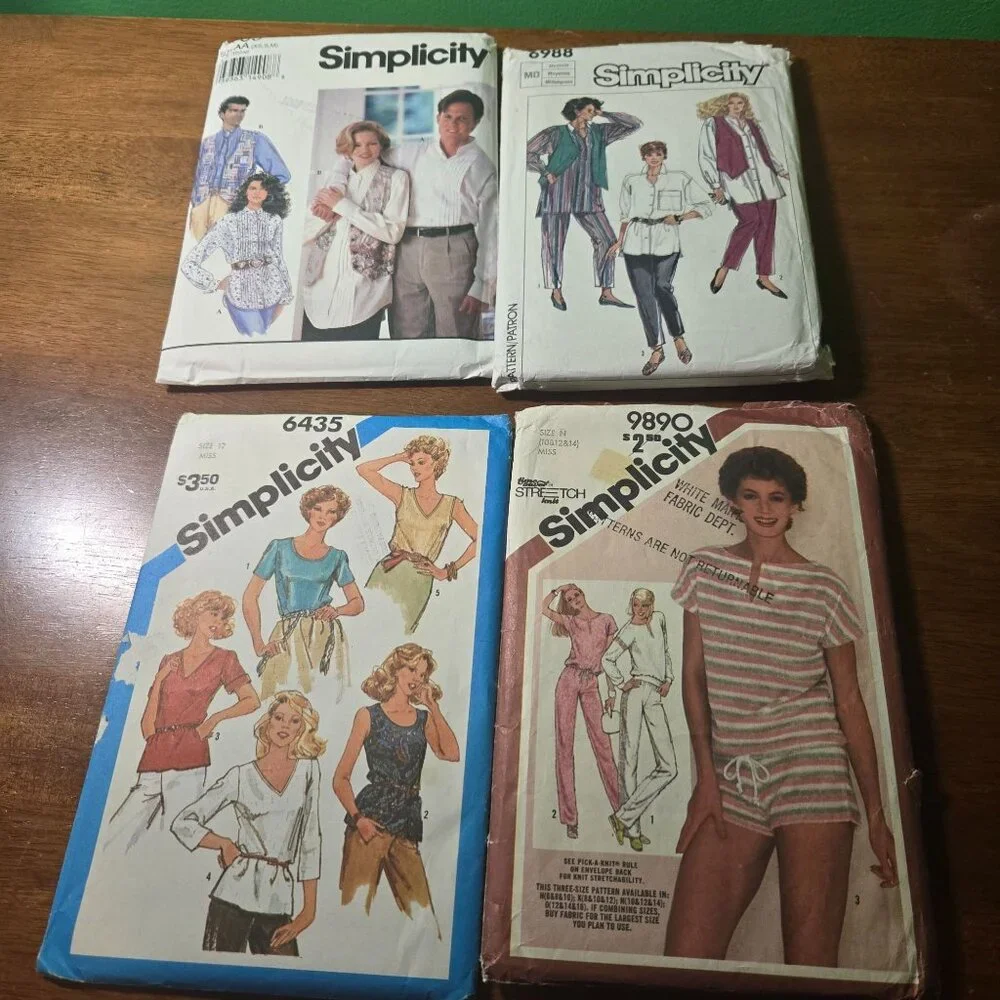 Simplicity sewing patterns womens 80s vintage vests, shirts, unverified